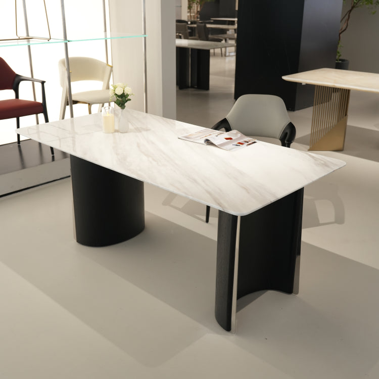 デザイナーズ天然大理石ダイニングテーブル ホワイト×ブラック天板と脚