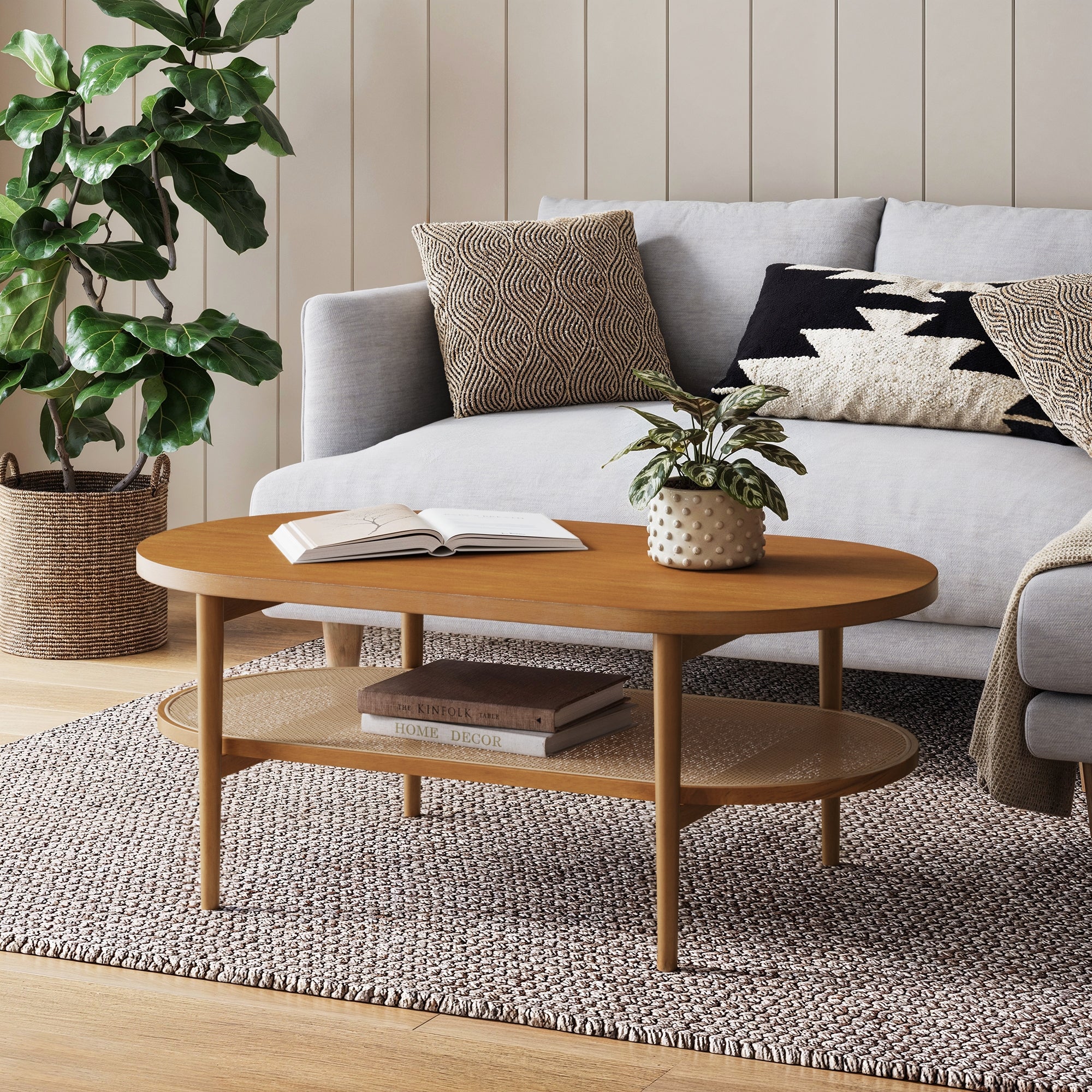 Sonia Wood & Rattan Oval Bohemian Coffee Table Acacia | Nathan James