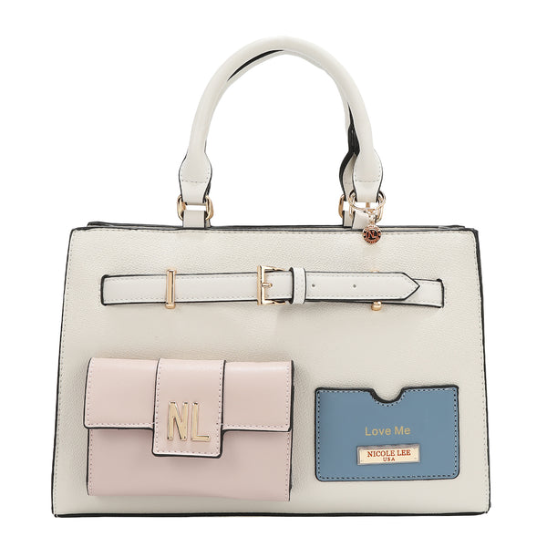 Colorblock Pocket Satchel bag with Pebbled Vegan Leather Exterior