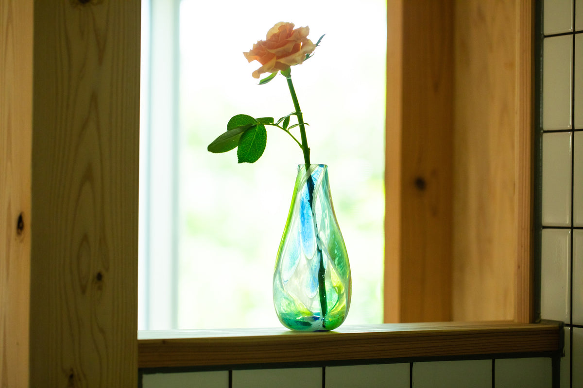 琉球ガラスの海風 海想花瓶 青 オンラインストア 人気商品 手作り