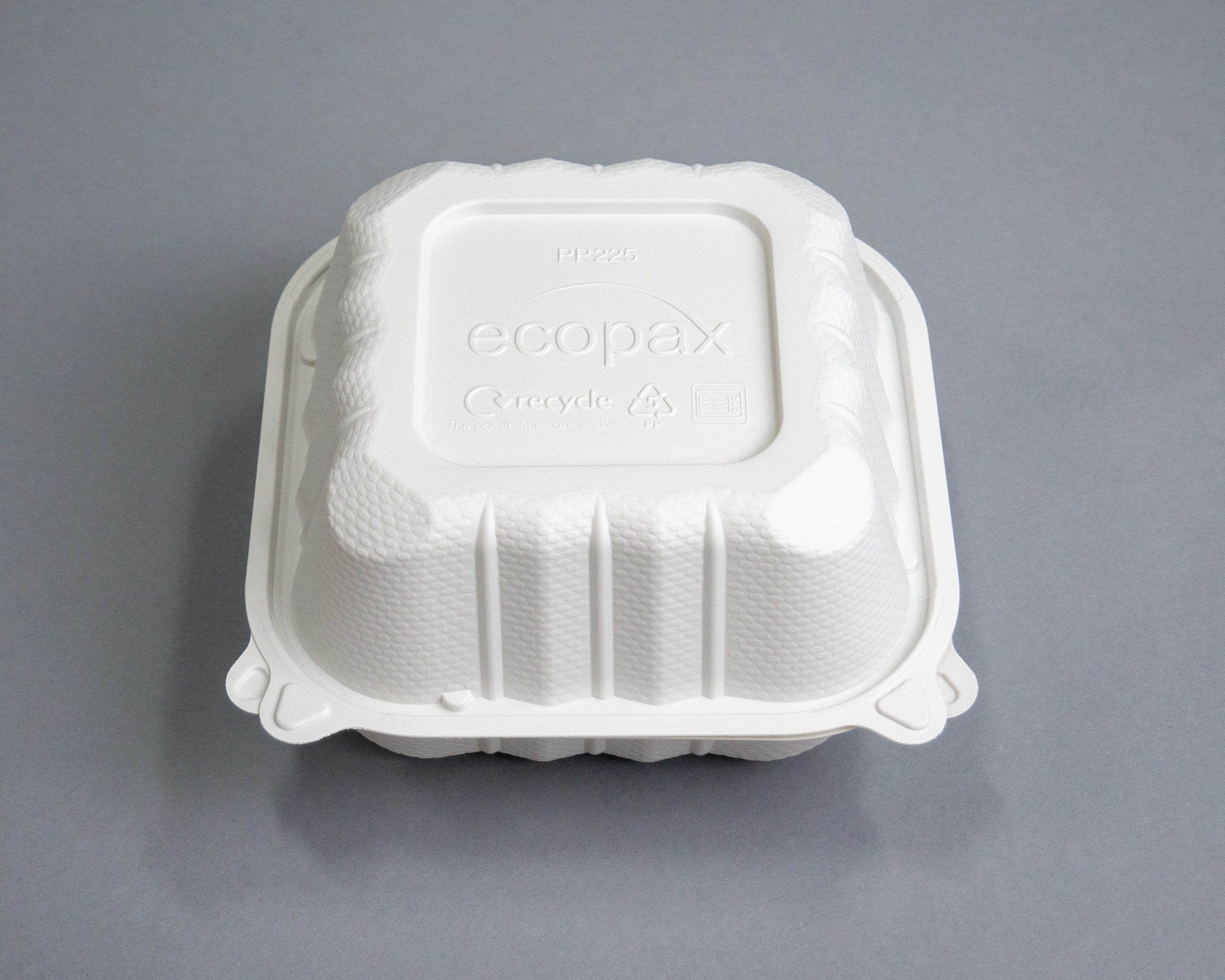 Ecopax Pebble Box White 1-Compartment Hinged Container 6