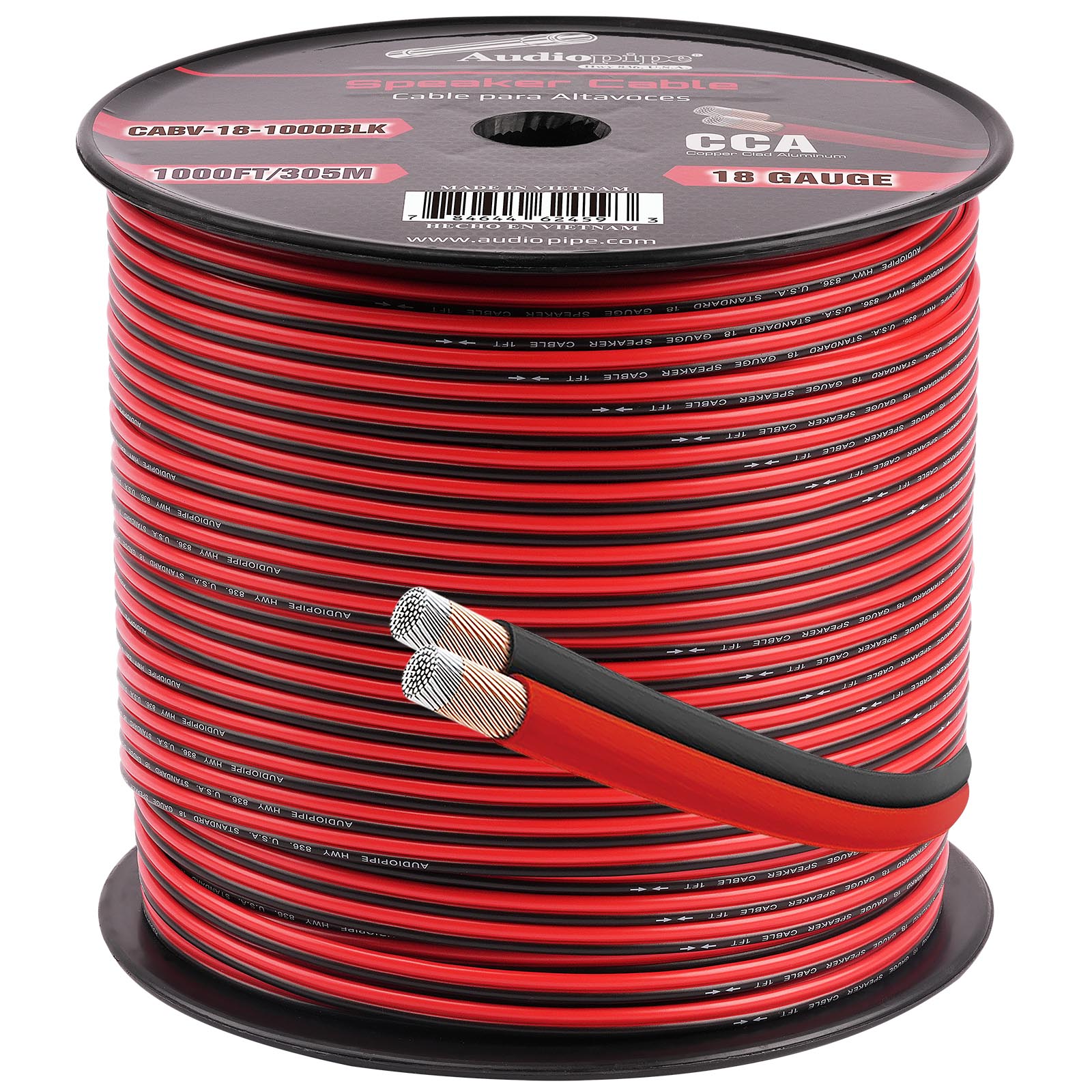 1000FT 18AWG Speaker Cable (CABV-18-1000BLK) – Audiopipe