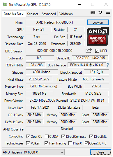 4Kゲーミングもこなすコスパ良好なMSI「Radeon RX 6800 XT GAMING X