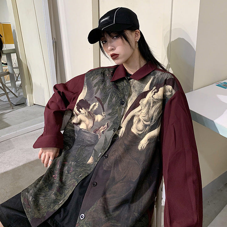 ワインレッドと天使柄の長袖シャツ – ArrrT