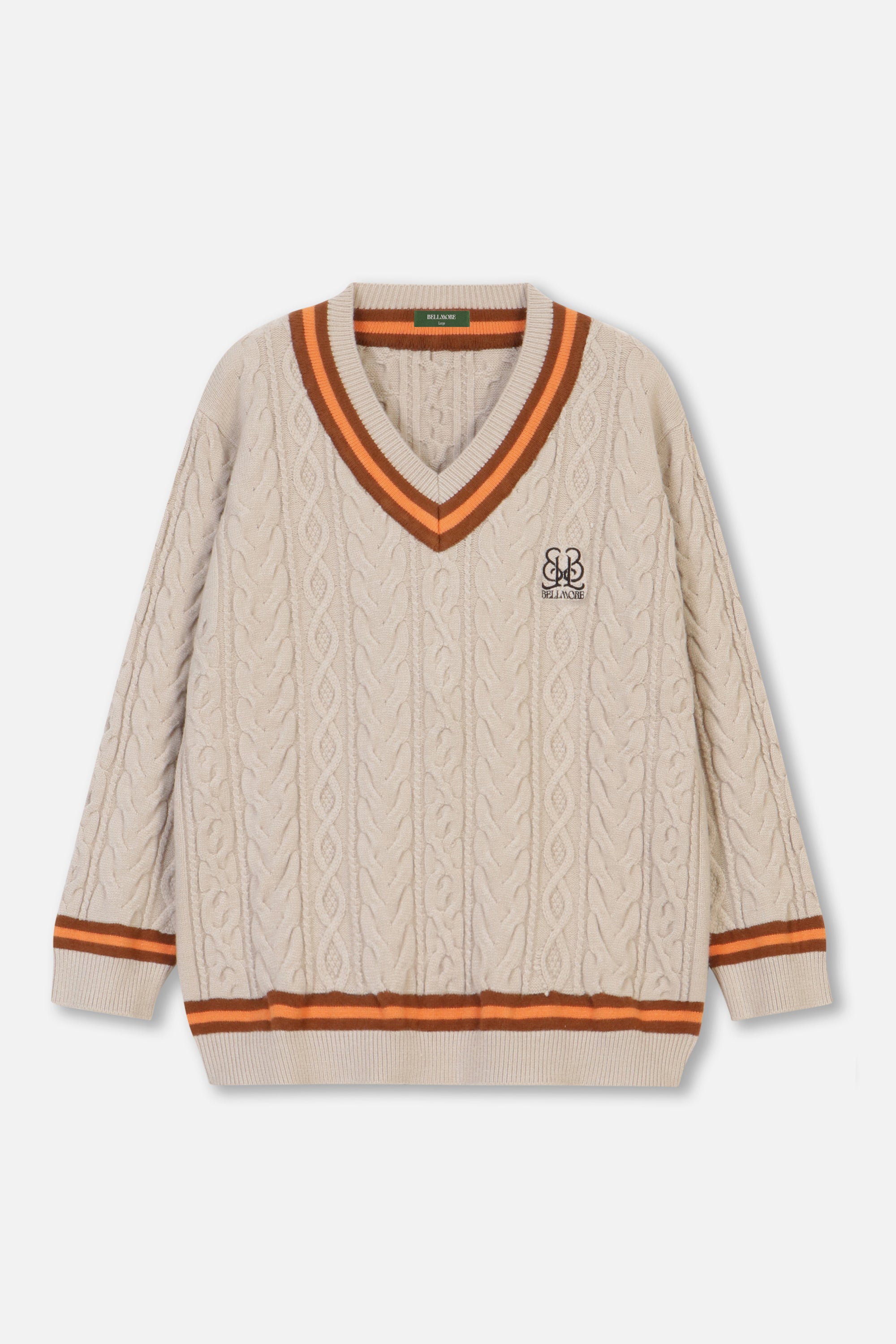 EMBLEM LS V-NECK KNIT - CREAM – BELLMORE