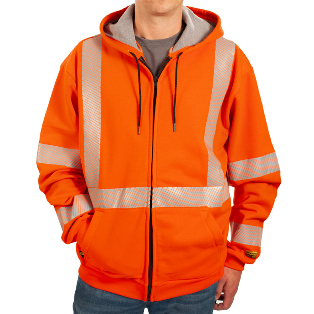 FR Orange Zip-Up Hoodie with Reflective Striping | Made in the USA