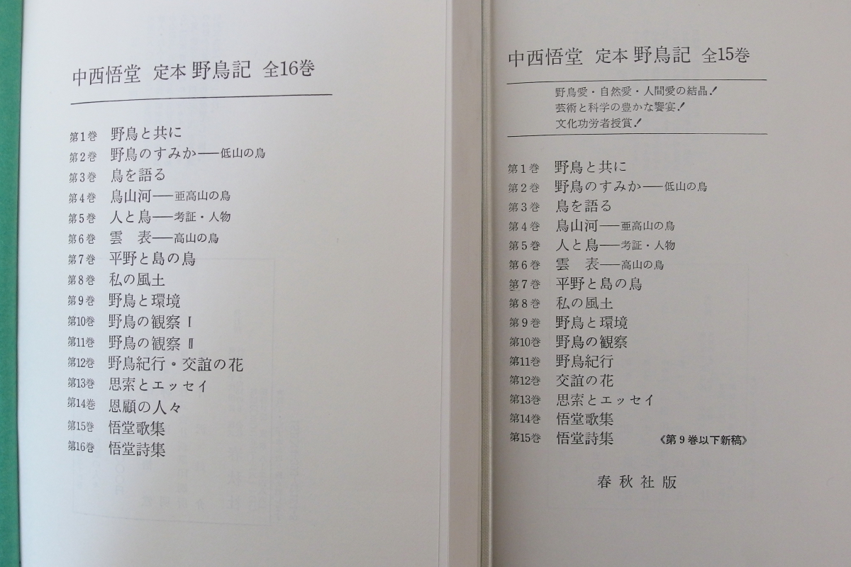 中西悟堂『定本野鳥記』全16巻目次一覧 - 環境保全史