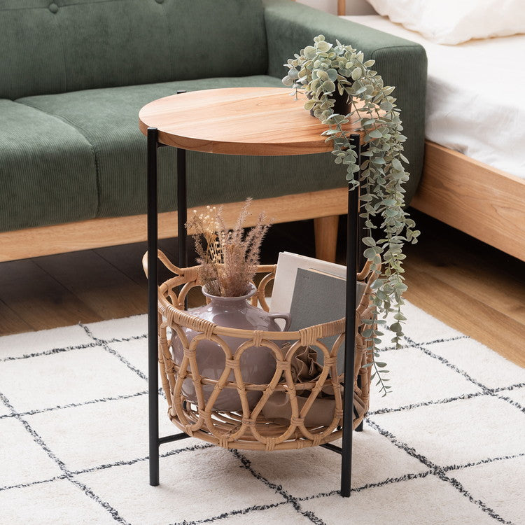 バスケット付きサイドテーブル テーブル バスケット付き 収納 机