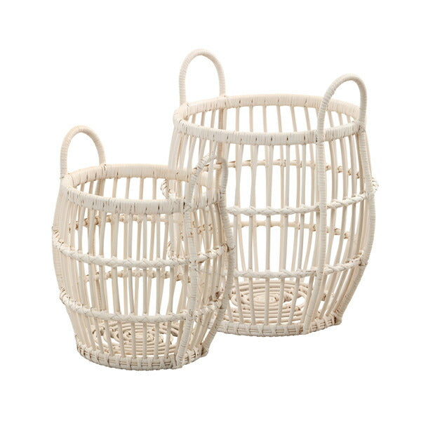 ラタン バスケット 大小2個組 ホワイトウォッシュ 白 バスケット 収納