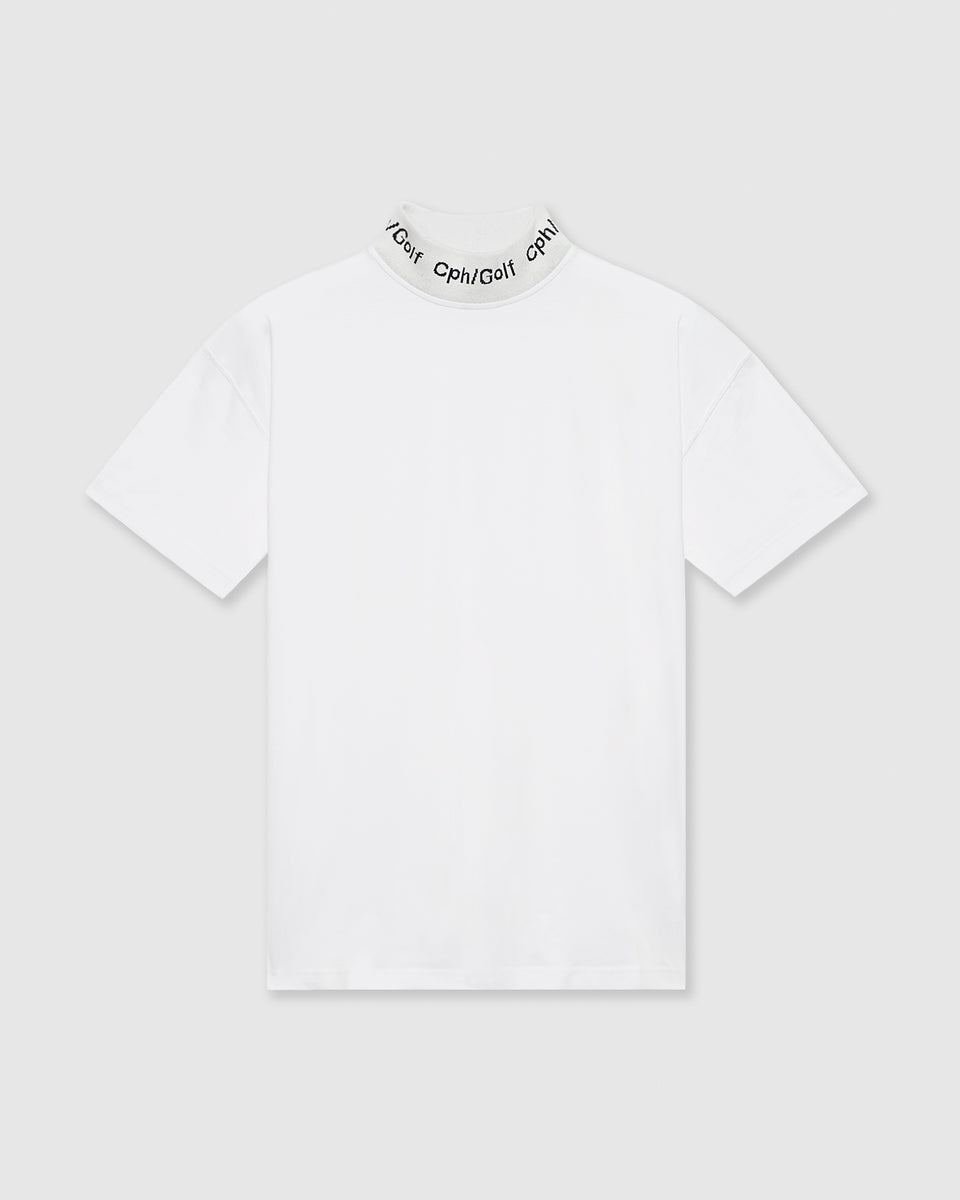Cph/Golf™️ #JACQUARD LOGO MOCK NECK TEE - WHITE - – Cph/Golf™︎
