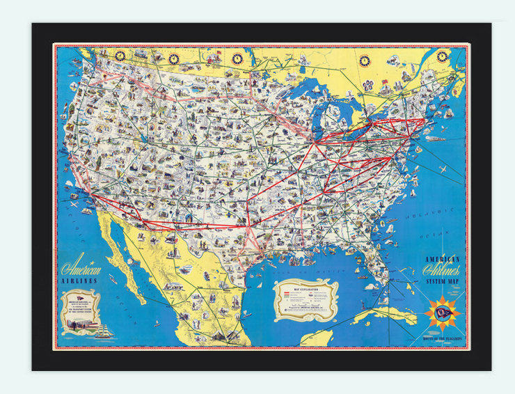 Old Map of United States of America 1945 Vintage Map Wall Map