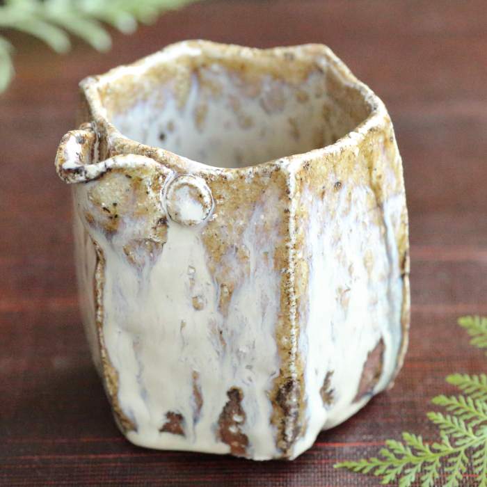 藤ノ木土平 斑(まだら)唐津亀甲片口 満容量250ml 唐津焼登り窯焼成酒器