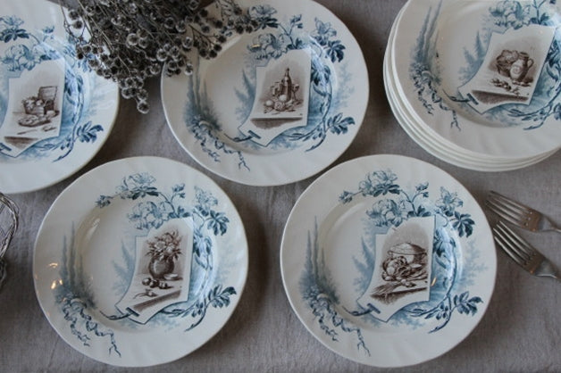 7枚あり！クレイユモントロー 窯美しいスープ皿 フランスアンティーク