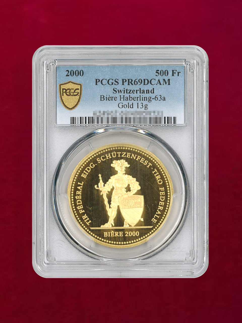 スイス】500フラン 金貨 2000 射撃祭 ベーレ PCGS PR69DCAM［A-0000027