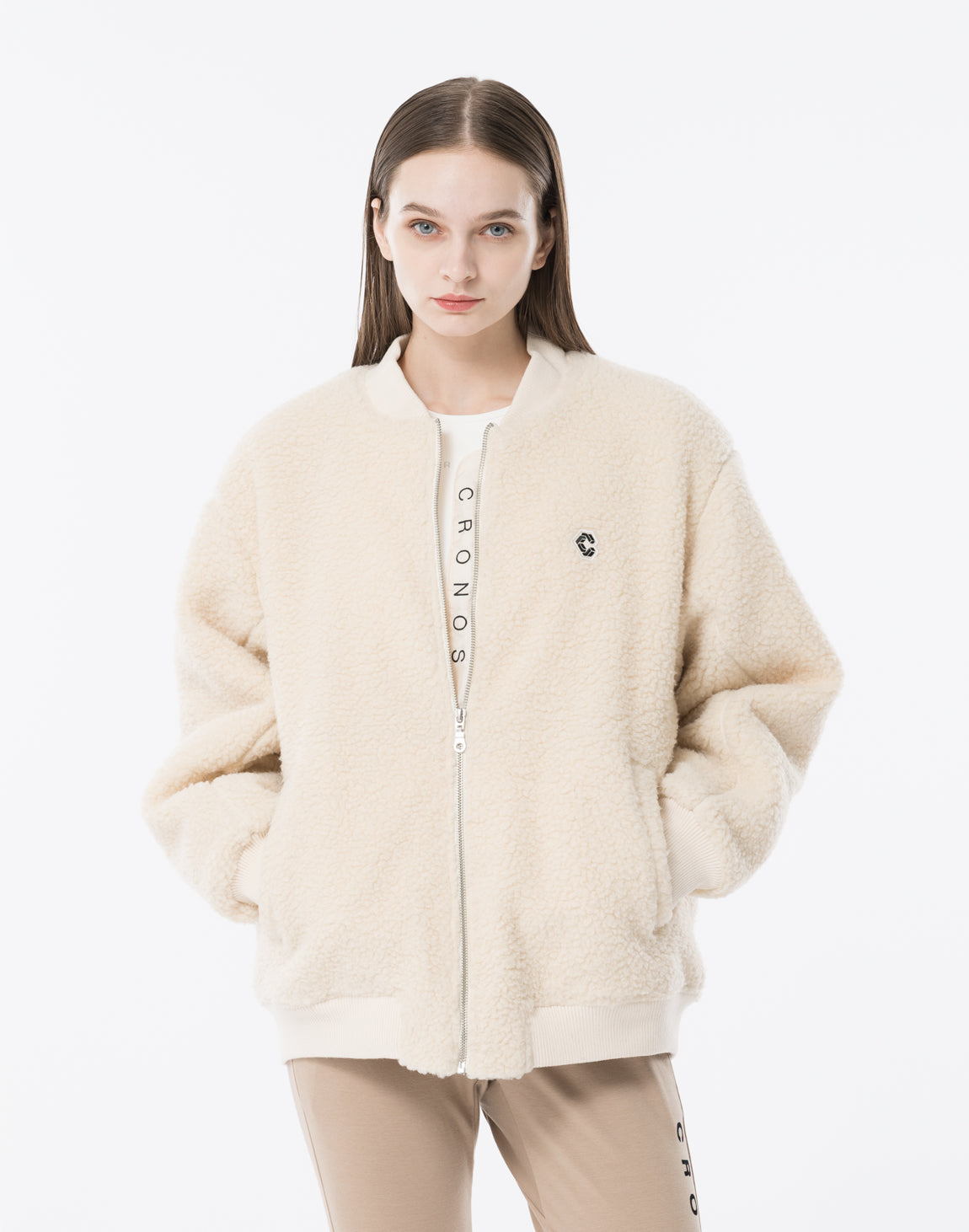CRONOS WOMEN Oversized Boa MA-1【WHITE】