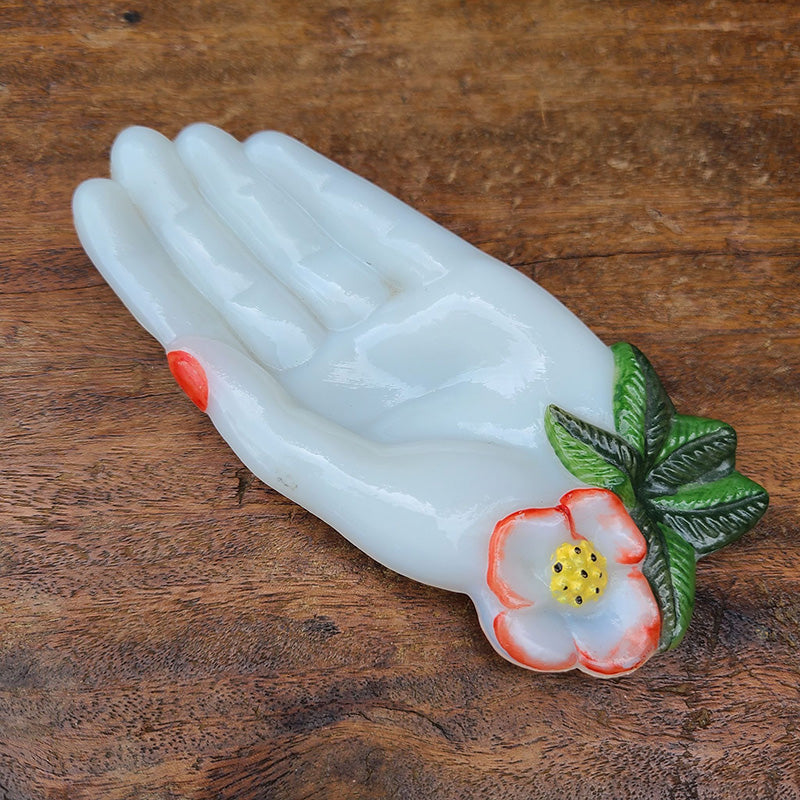 ハンド型 ミルクガラス皿 ハンドモチーフ アクセサリートレイ U.S.A