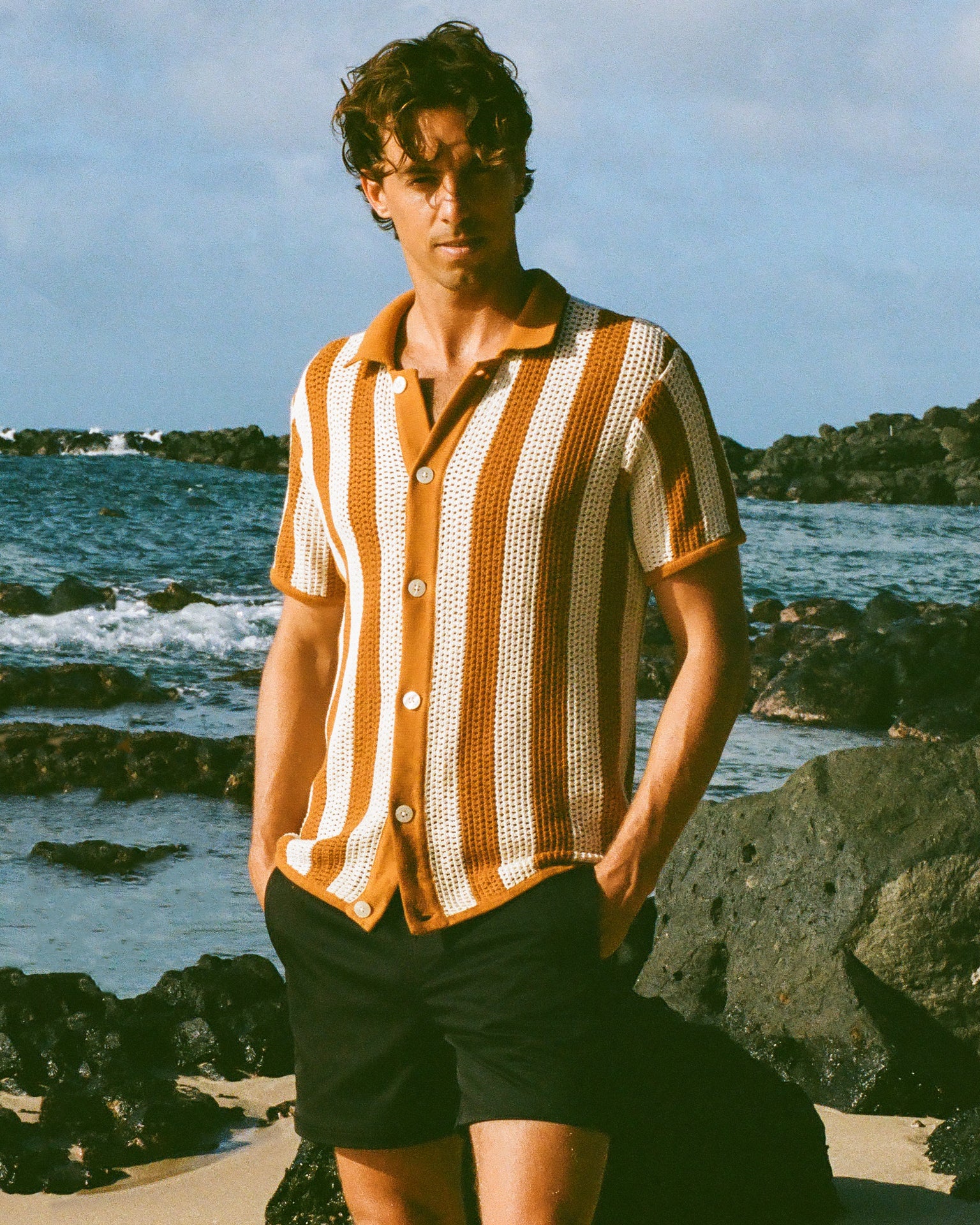 The Dominica Crochet Shirt - Burnt Sienna Stripe – Dandy Del Mar