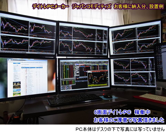 6画面デイトレPC稼動中、27インチモニター6台で運用例