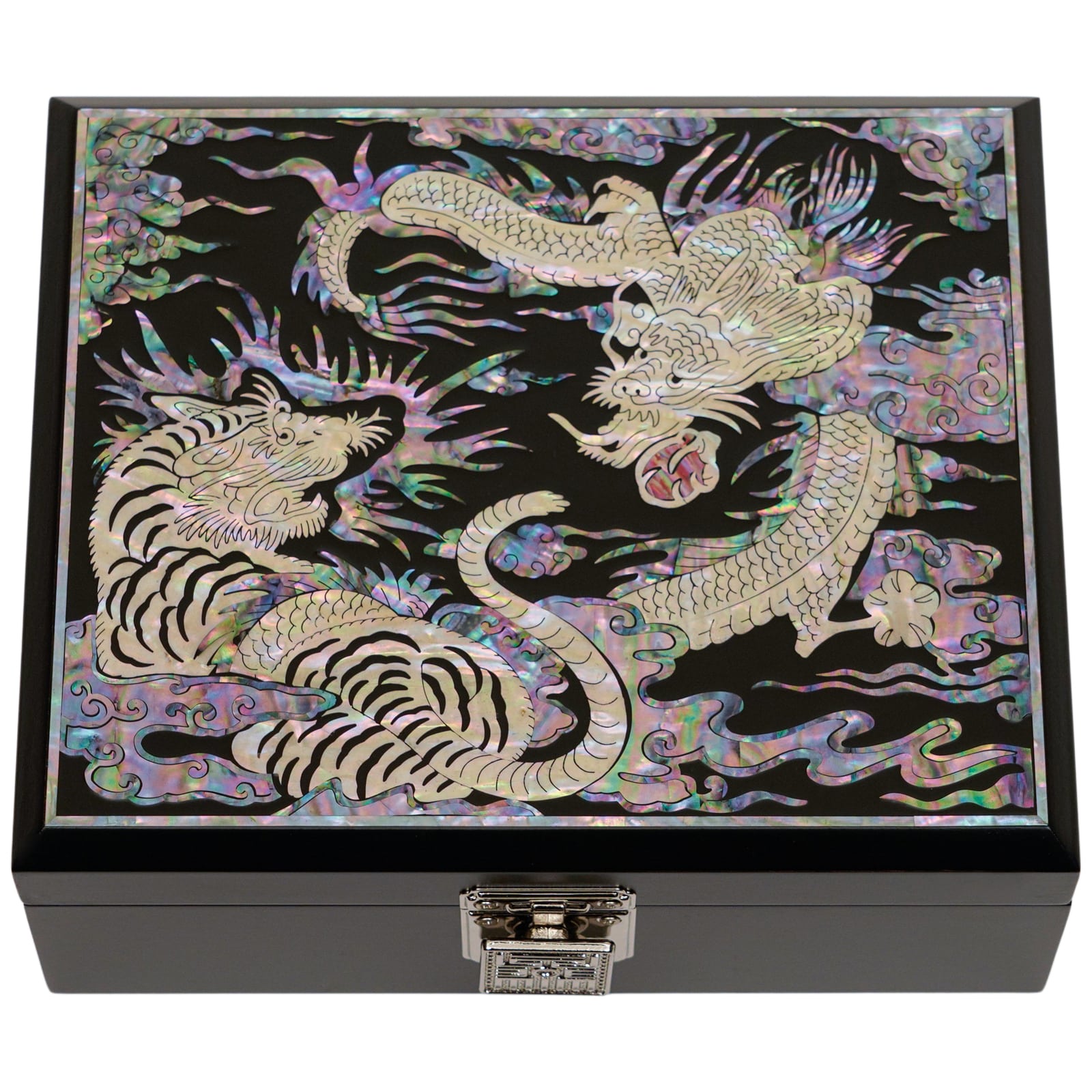 Traditional Korean Jewelry Box with Tiger & Dragon Inlay – Mother