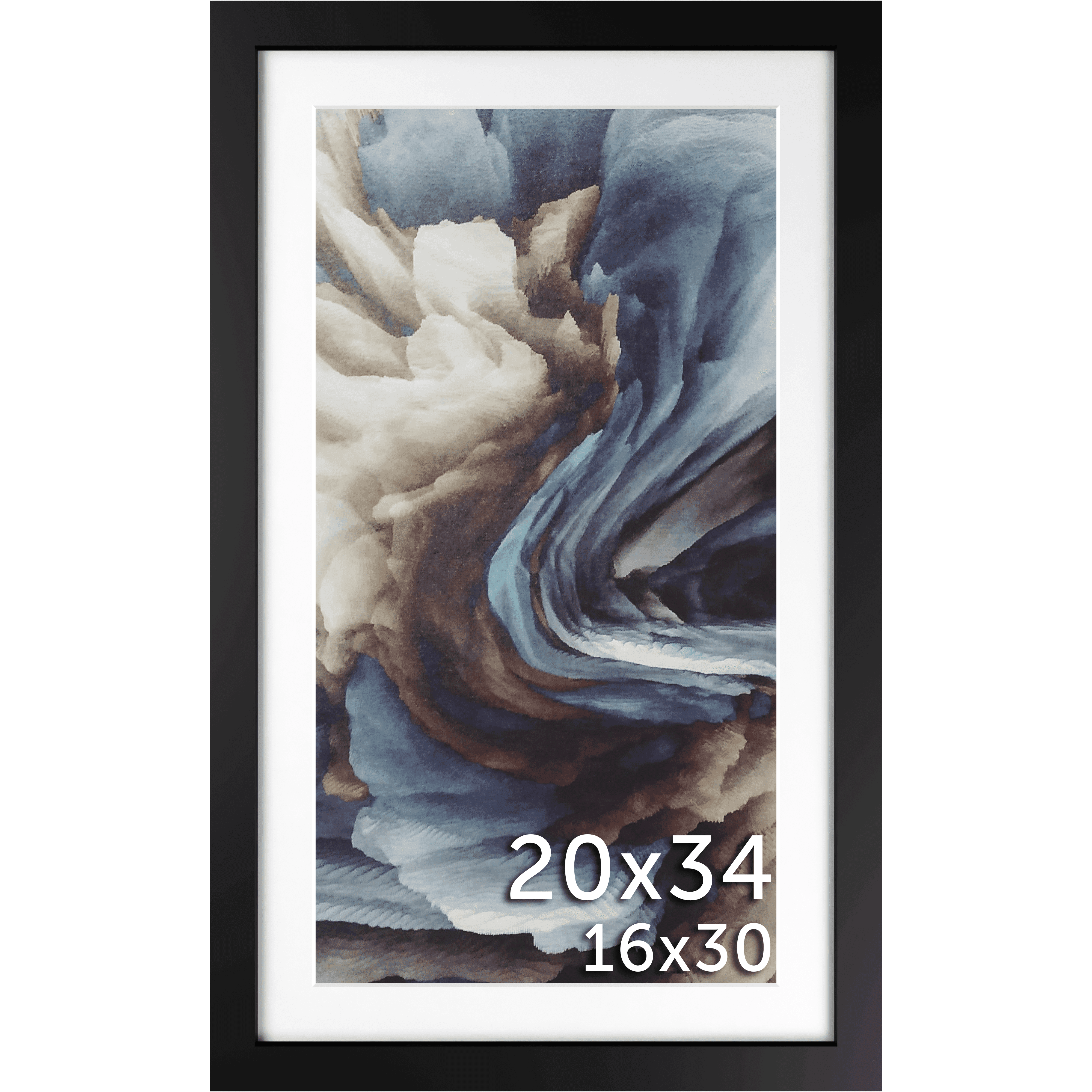 20x34 Frame Matted to 16x30 – Solid Wood Poster Frame with