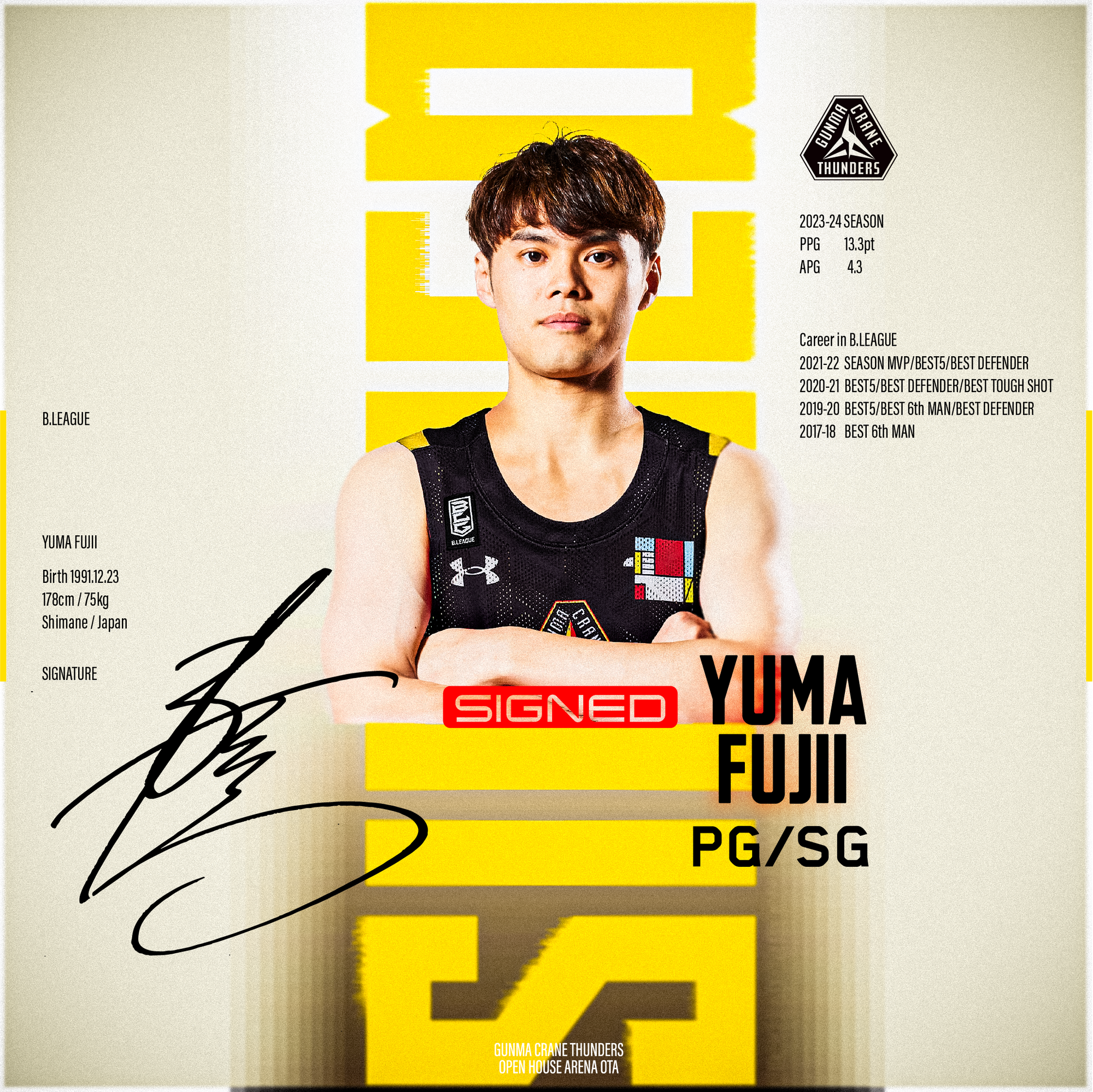 藤井祐眞 選手 2024-25シーズン 選手契約(新規)合意のお知らせ | 群馬