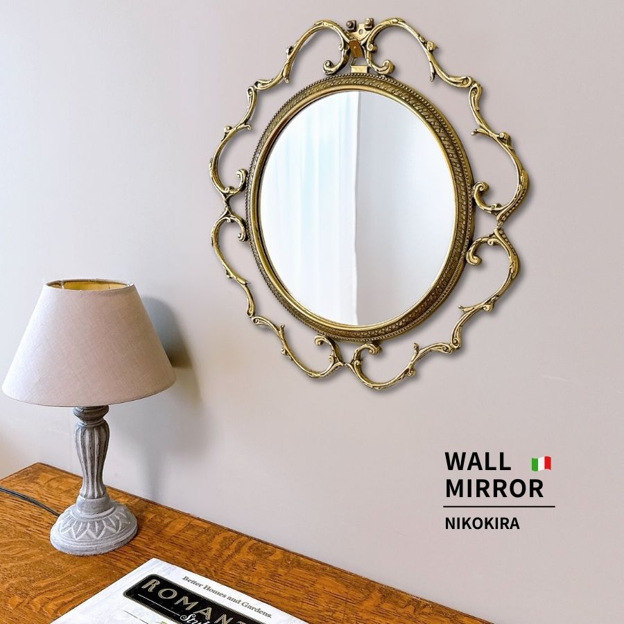 鏡 壁掛けミラー ウォールミラー 丸 イタリア製 アンティーク 33cm