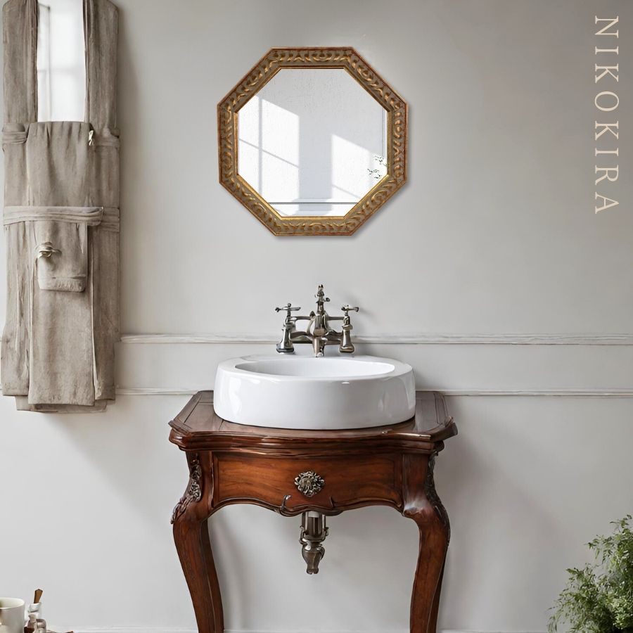 鏡 壁掛けミラー ウォールミラー 37.5cm 八角ミラー L 優美 日本製