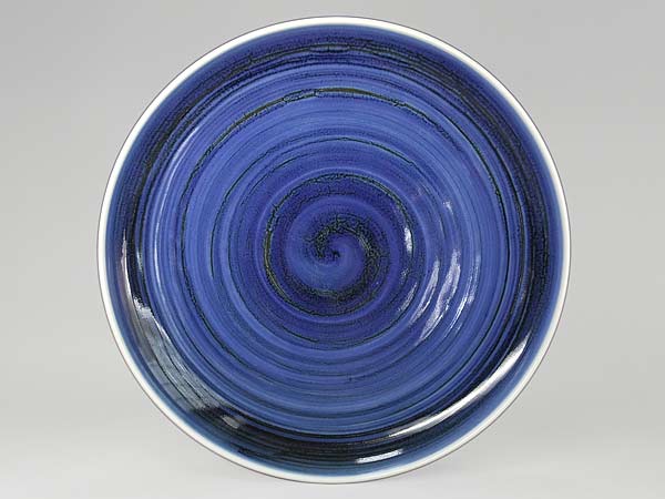 砥部焼 梅山窯 9寸切立丸皿（ゴス巻）【和食器通販e-tobeyaki.com】