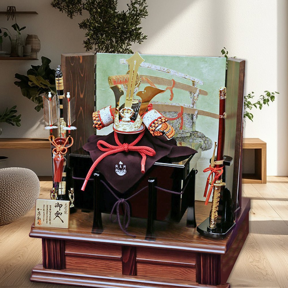 横幅75cm｜加藤鞆美作｜1/2 武将 毛利元就兜｜渋い五月人形｜おしゃれ