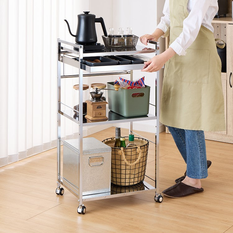 日本製 燕三条 ステンレス作業台ワゴン 幅50cm 引出付き ハンドル付き