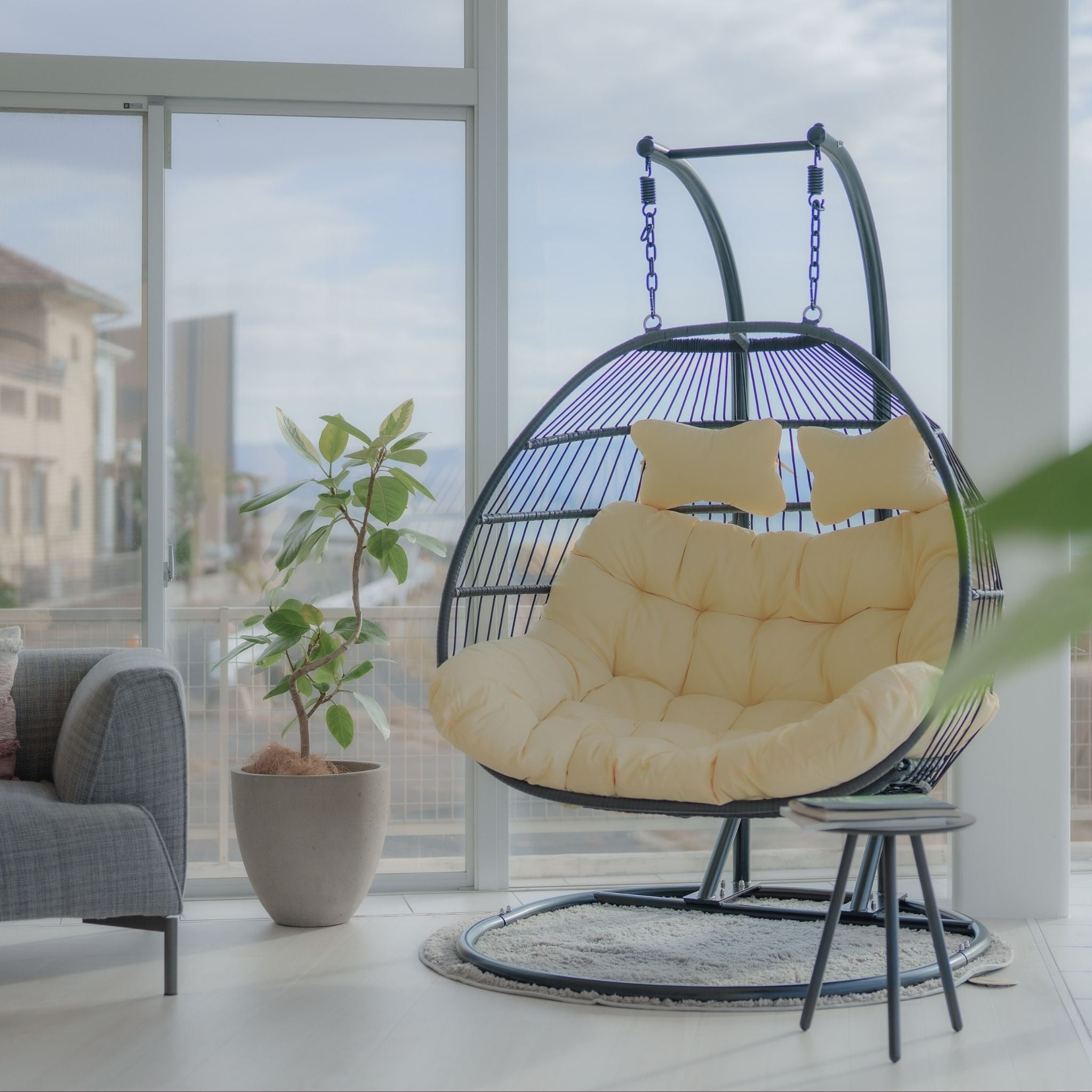 Crush D 2人掛け折り畳みハンギングチェア｜耐荷重180kg・収納簡単