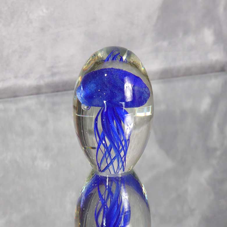 ガラス クラゲ 小 青 置物 海月 くらげ ガラス雑貨 オブジェ 硝子彫刻