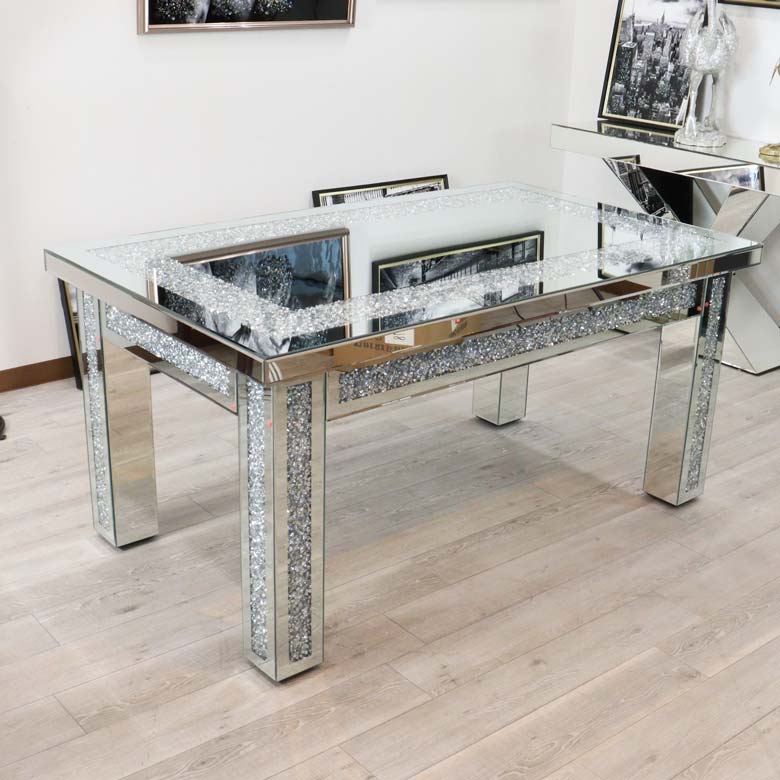 ミラー家具 ダイニングテーブル 150cm 長方形 4人用 シルバー – 輸入