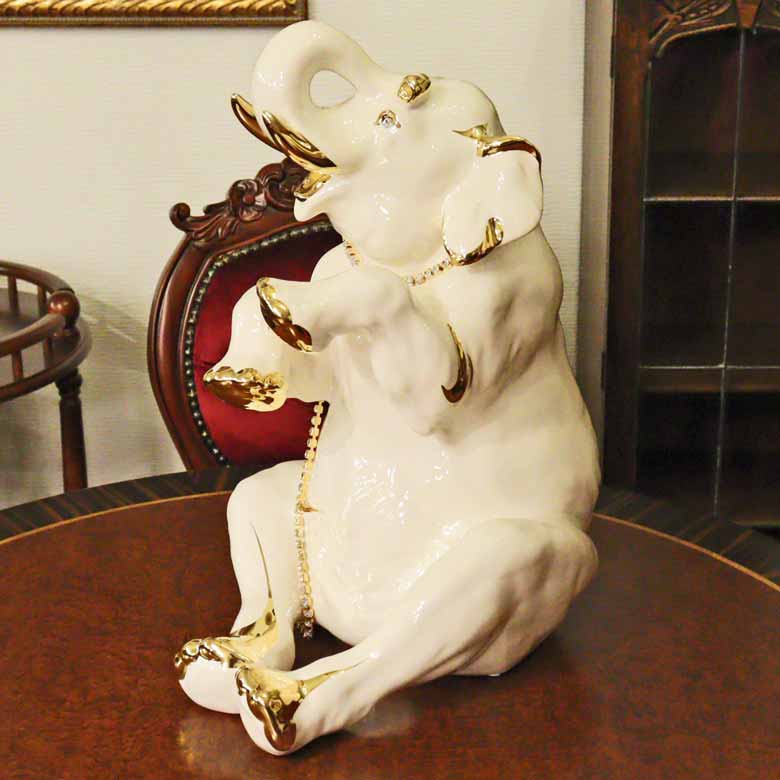 イタリア ゾウ AHURA 陶器 置物 オブジェ 風水 縁起物 エレファント