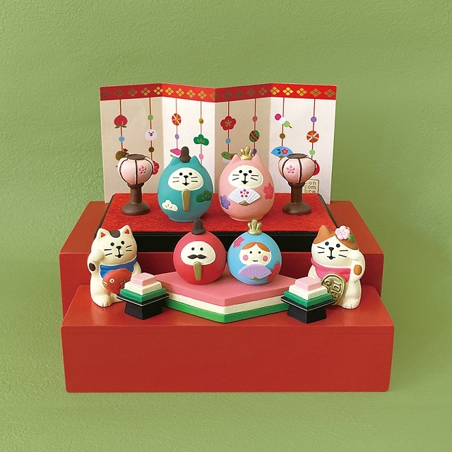 concombre（コンコンブル）招福雛 ぼんぼりセット 茶