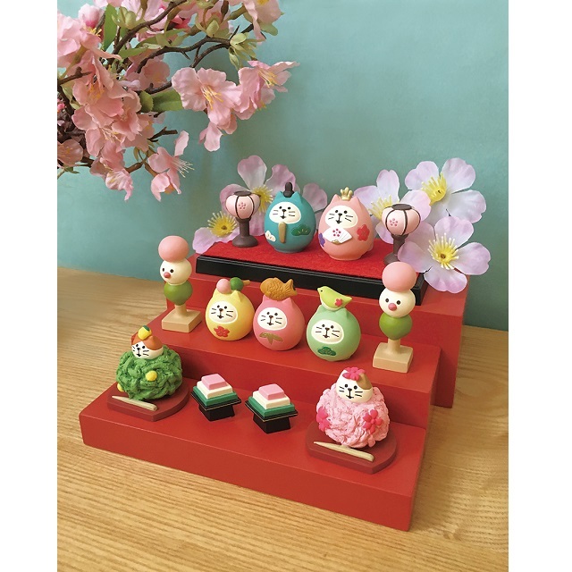 concombre（コンコンブル）招福雛 ぼんぼりセット 茶