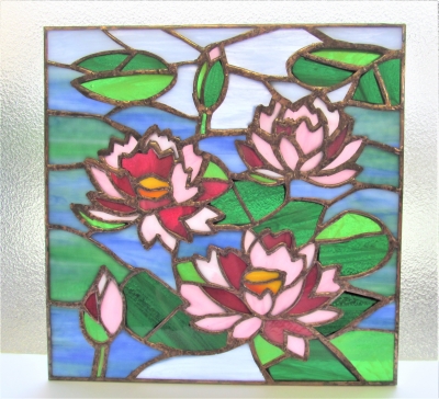 ステンドグラス 睡蓮の花のパネル オーダーメイド体験 完成しました