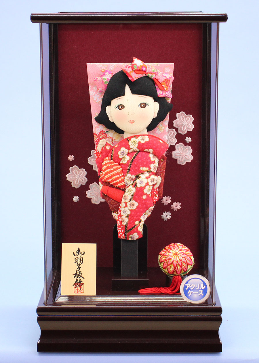 10号押絵羽子板レトロ｜軽いアクリルブドウ色のケース飾り｜コンパクト