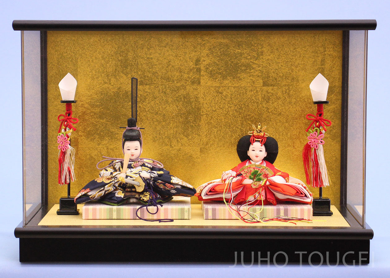 雛人形 ケース飾り 二人 幅39cm｜アクリルケース 飾るタイプ 黒枠 金
