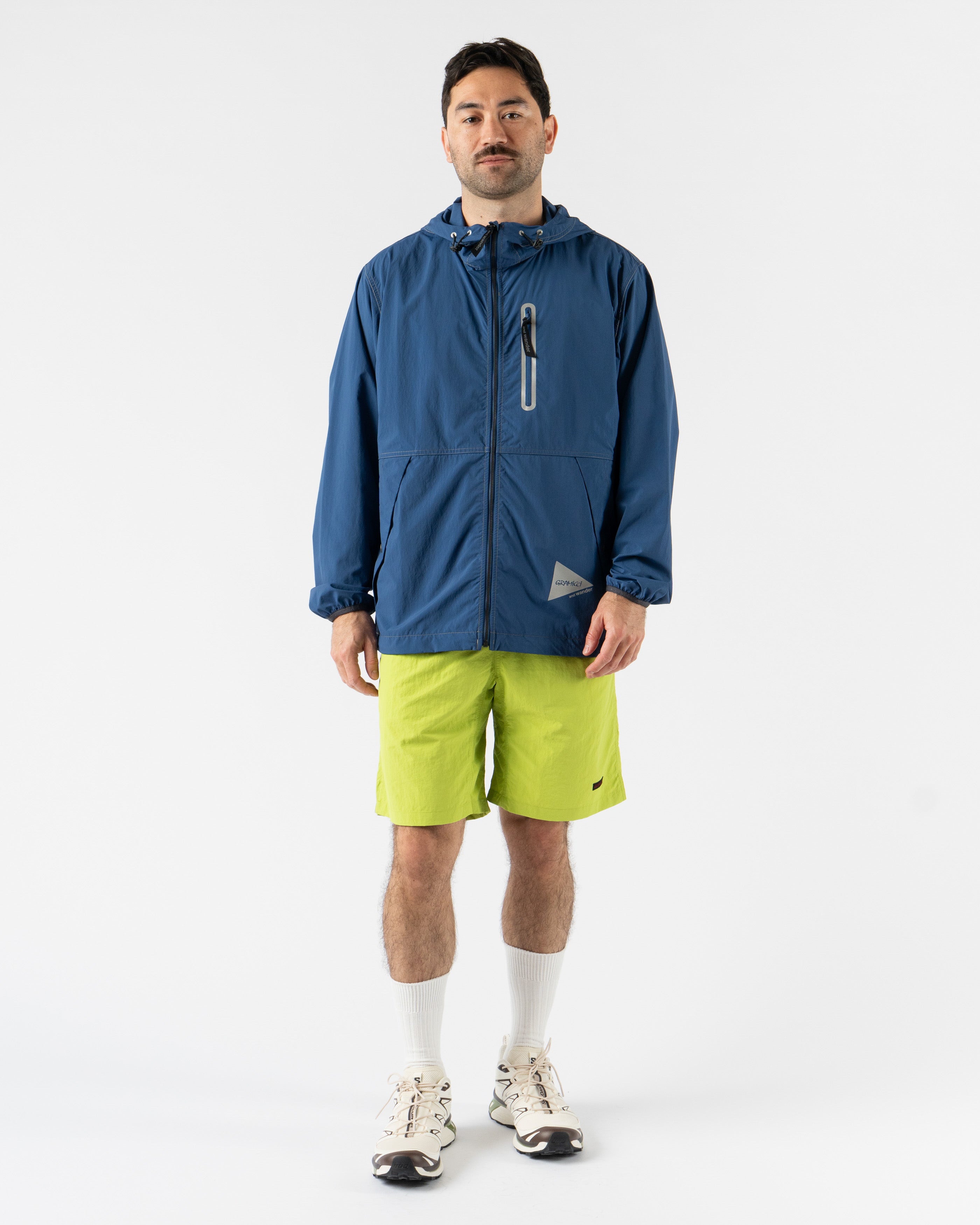 Gramicci x and wander Brushed Nylon Jacket in Blue Curated at Jake