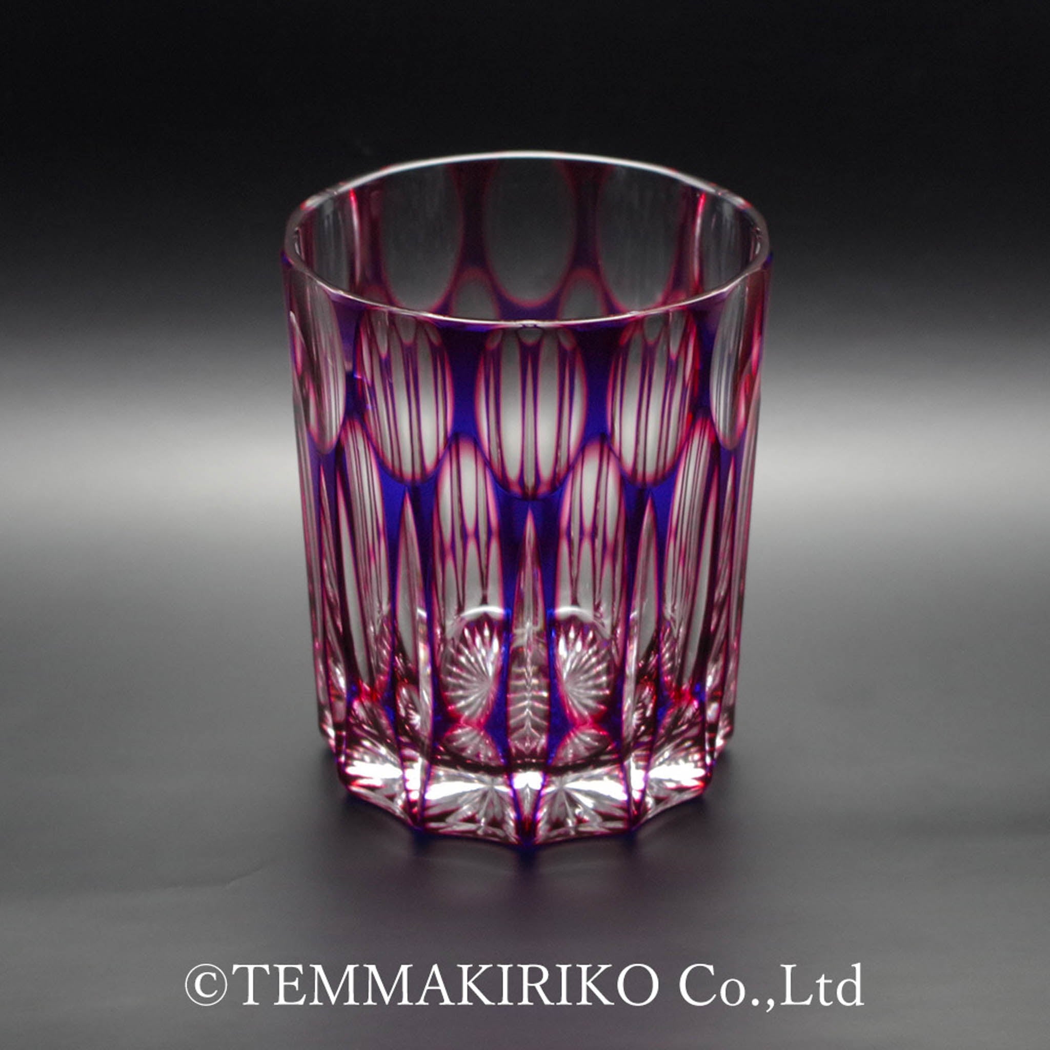 天満切子 ロックグラス | 剣 二色被せ | 青・金赤 | 天満切子