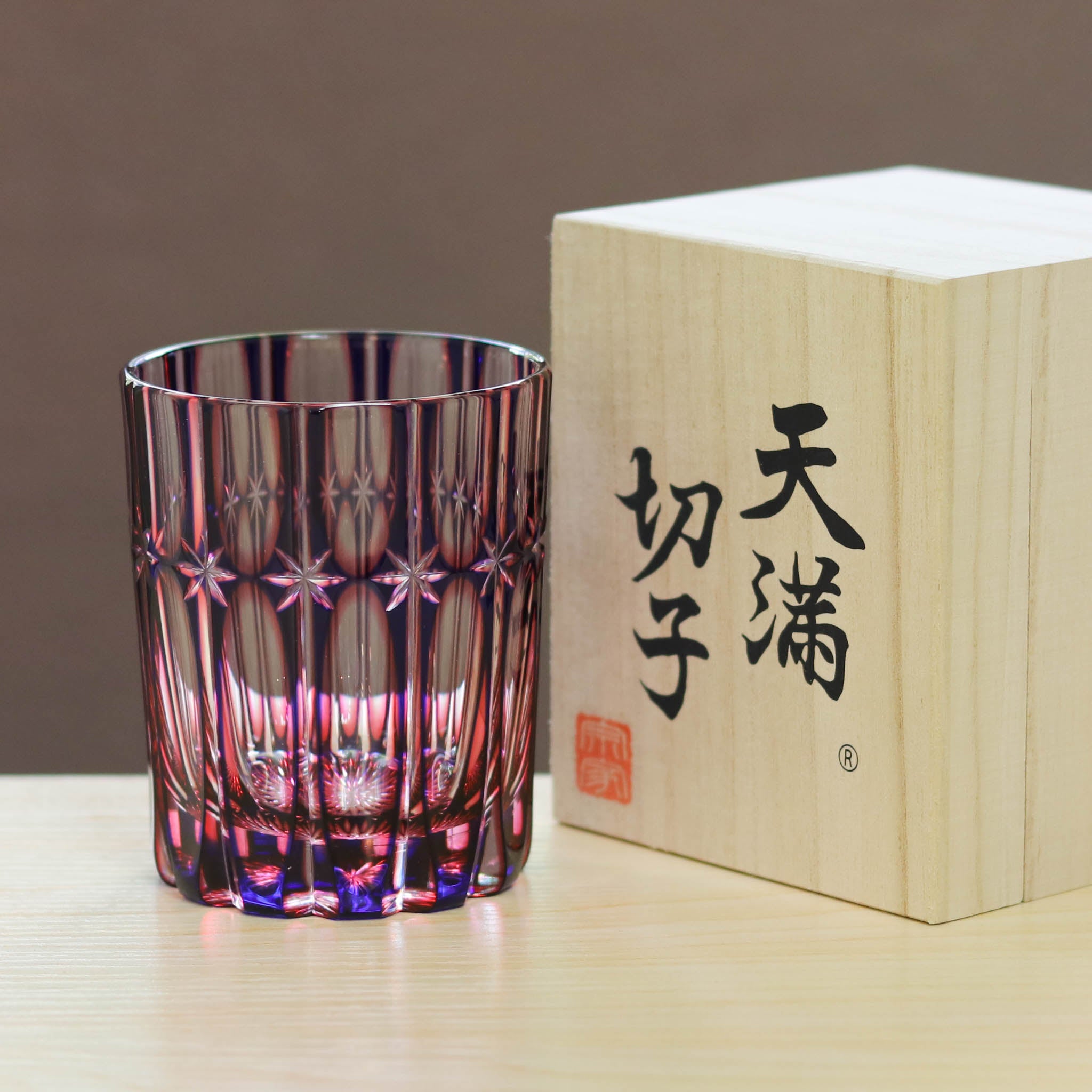天満切子 ロックグラス | 流星 二色被せ | 青・金赤 | 天満切子