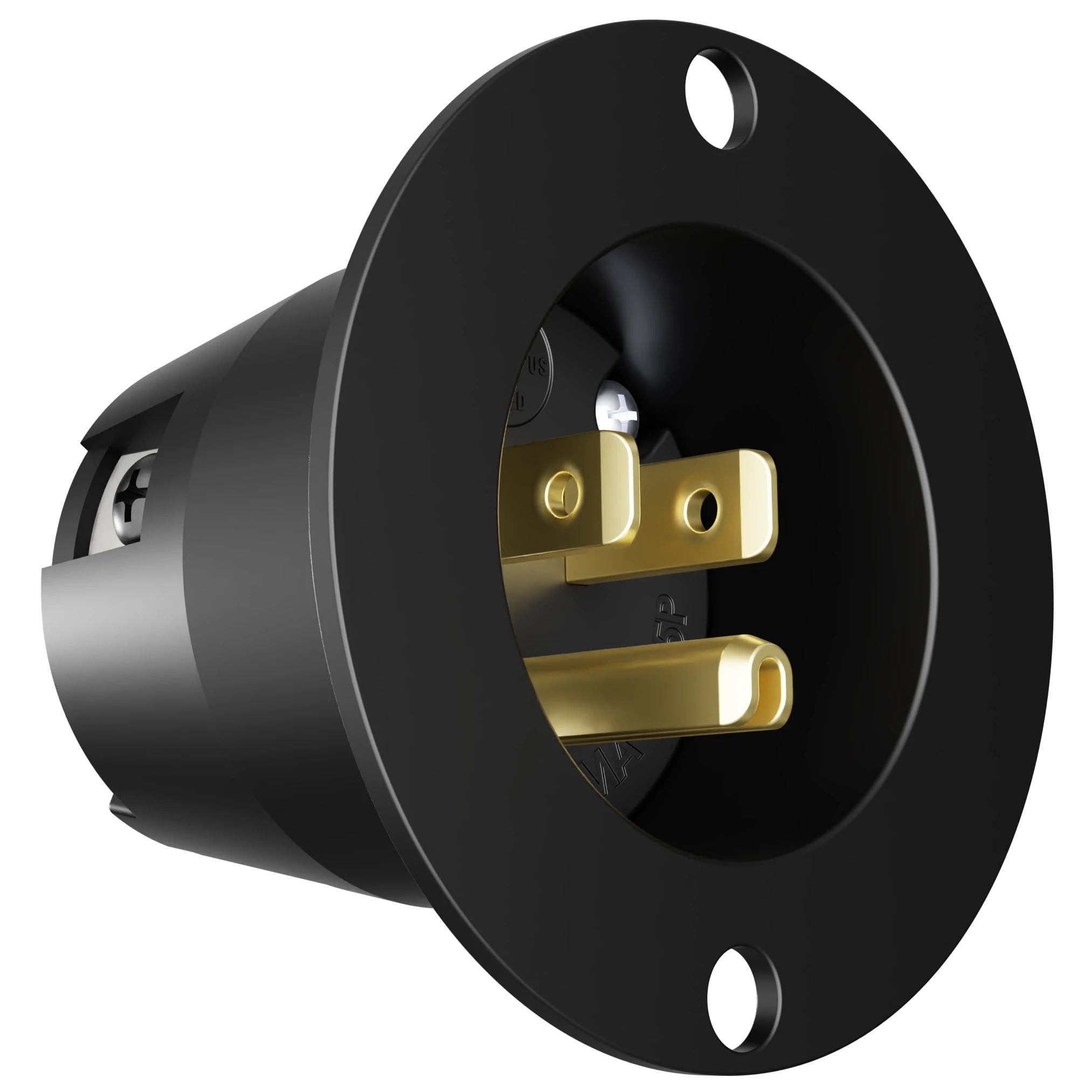 15 AMP - 125 VOLT FLANGED POWER INLET PLUG (NEMA 5-15P) 5-15FI Black/W