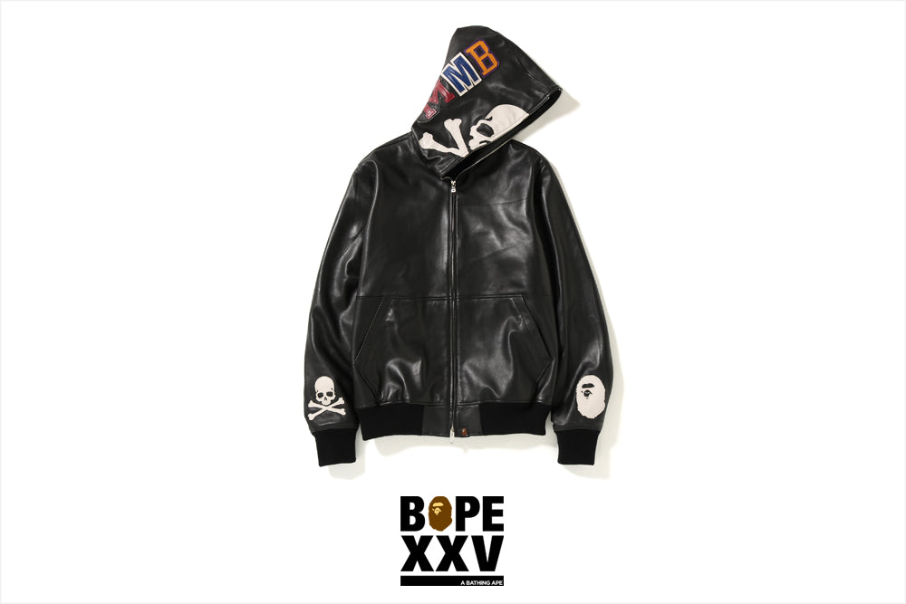 BAPE® X MMJ LEATHER SHARK HOODIE JACKET | bape.com