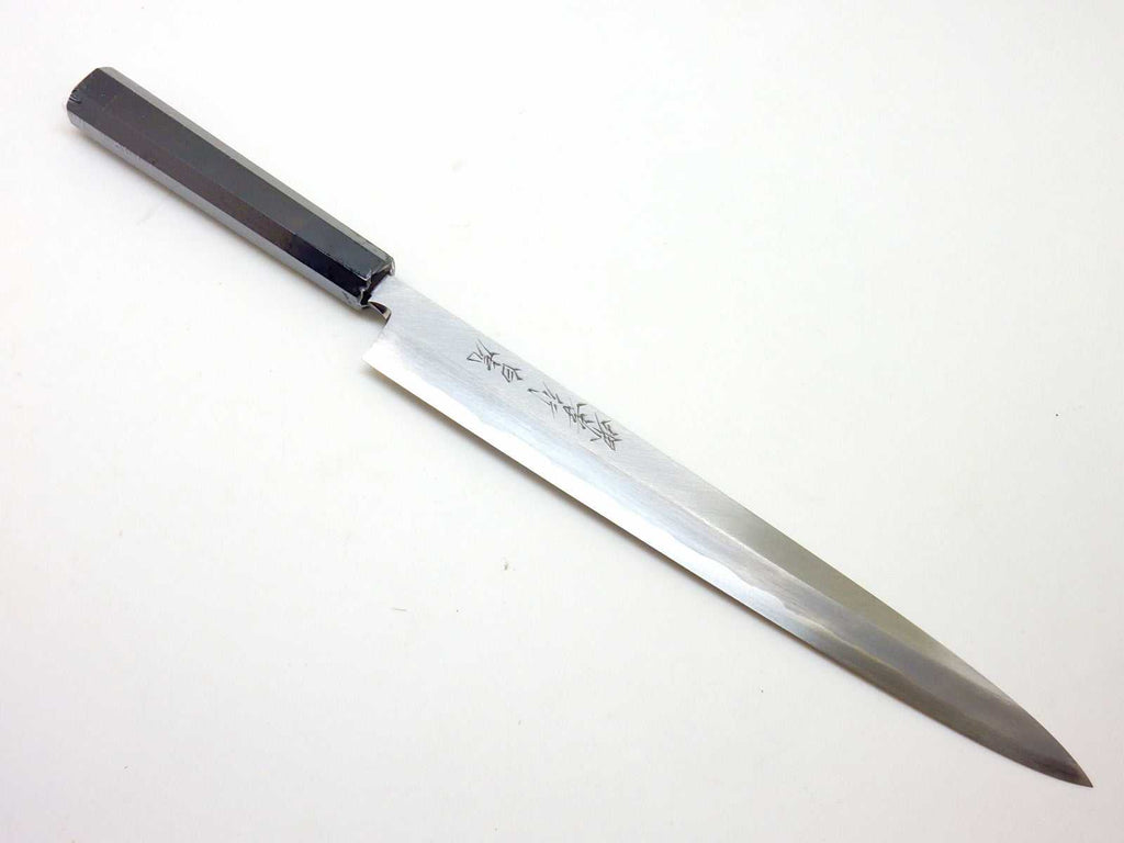 堺孝行《白虎》安来鋼白1号 柳刃【黒檀八角両輪柄】黒石目サヤ付
