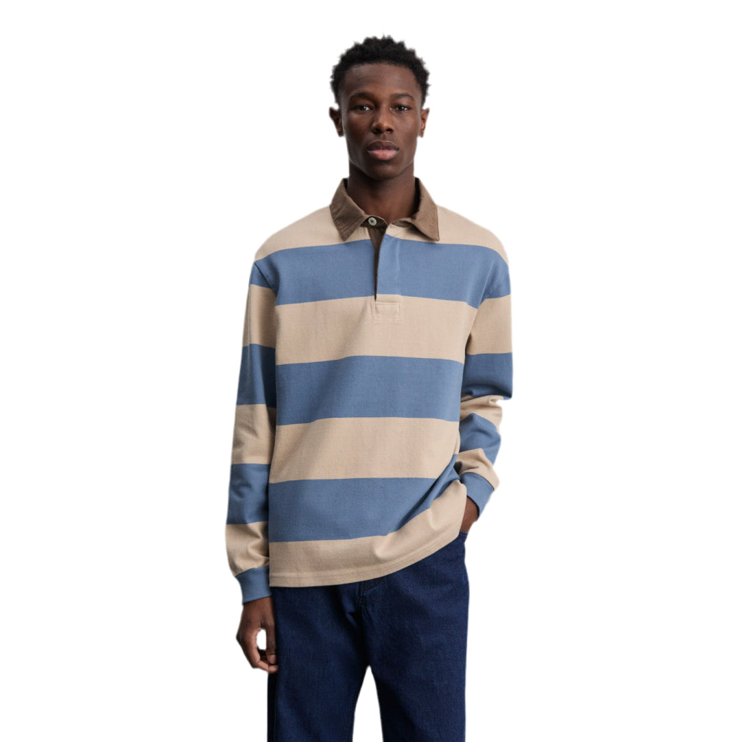 ANOTHER ASPECT Rugby Polo 1.0, Blue Sand Stripe - KYOTO ANOTHER