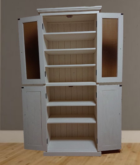 チェッカーガラスキャビネット・ホワイト パイン家具 ホワイトペイント