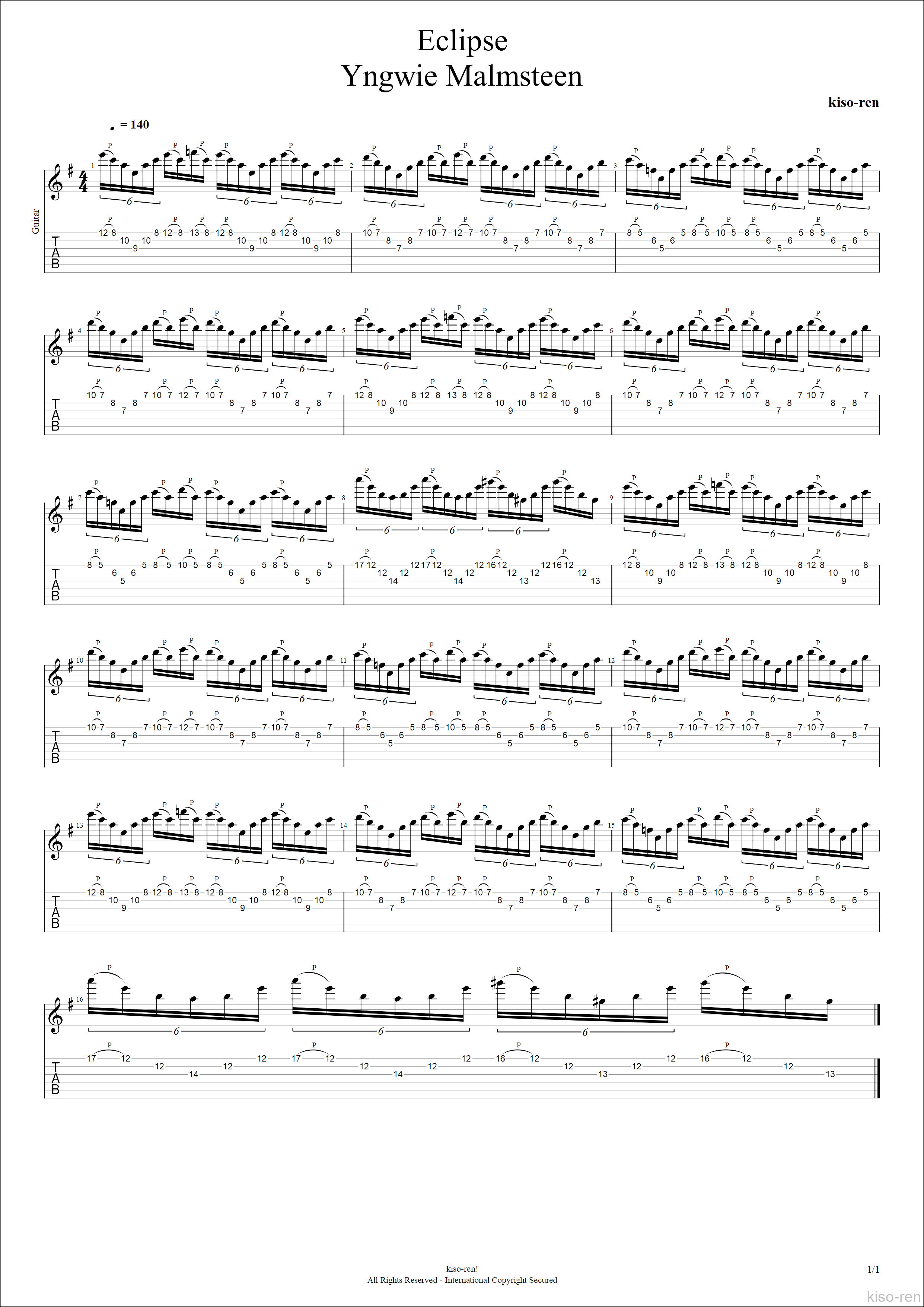 Eclipse TAB / Yngwie Malmsteen Guitar Slow Practice イングヴェイ