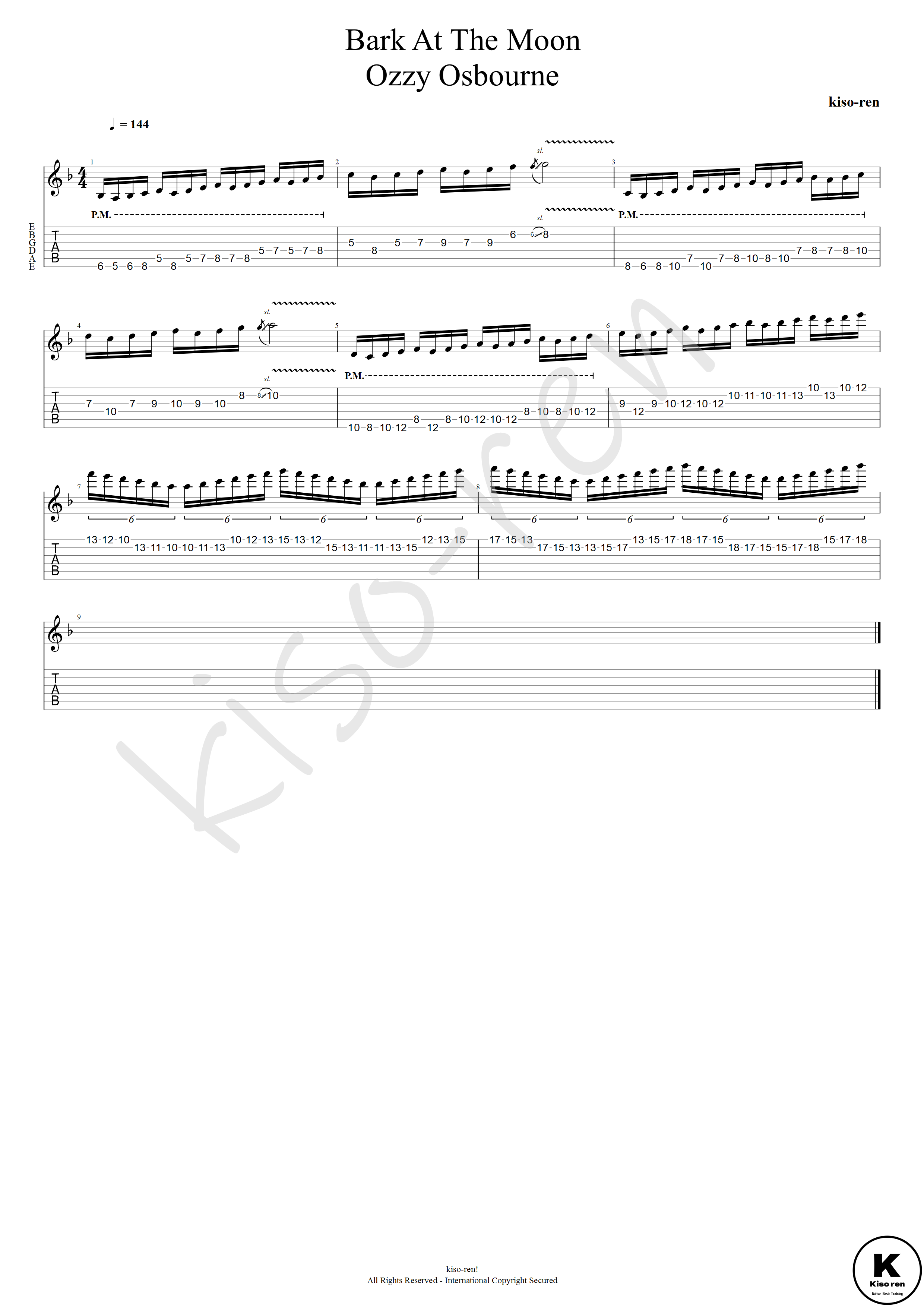 Bark At The Moon TAB - Ozzy Osbourne オジーオズボーン 月に吠える