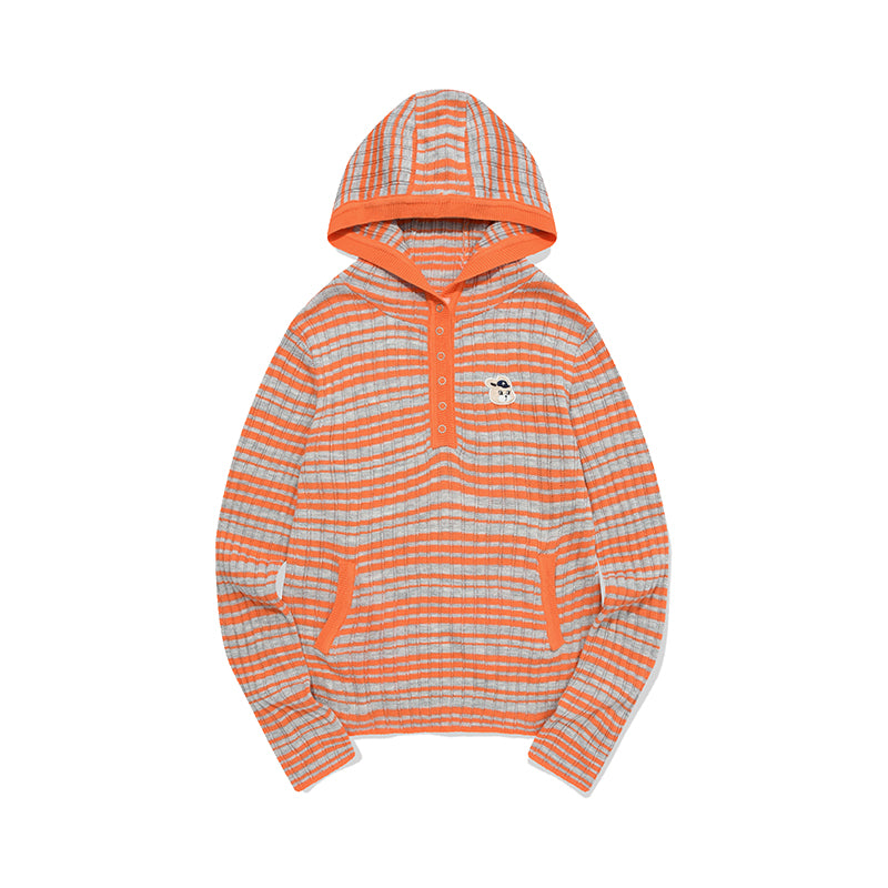 ウィッティバニーストライプニットパーカー【オレンジ】